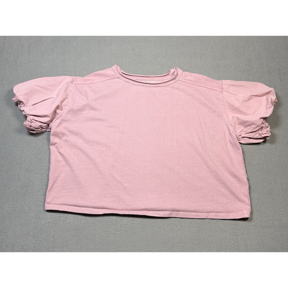 We The Free Puff Sleeve Crop Top Womens XS Pink Boxy Oversized Slouchy